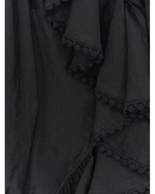 ACTUALEE Black Shirt With Rouches