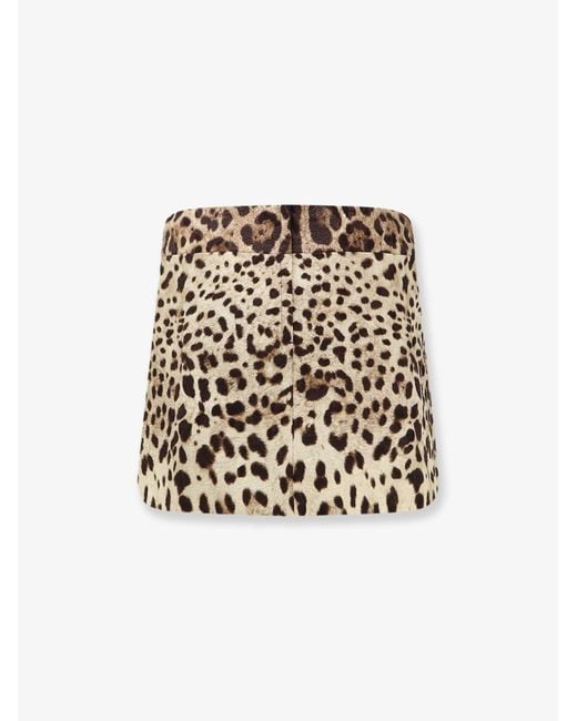 Dolce & Gabbana White Cotton, Silk And Viscose Mini Skirt With Animal Motif