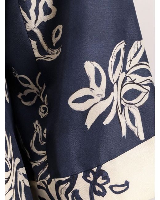 Max Mara Timeo Kaftan Silk Dress With Floral Print in Blue