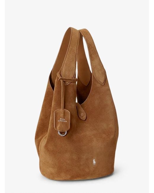 Polo Ralph Lauren Brown Play Suede Shoulder Bag With Contrasting Logo