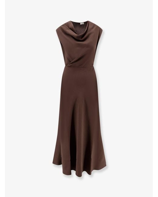 Brunello Cucinelli Brown Flared Twill Fluid Virgin Wool Dress