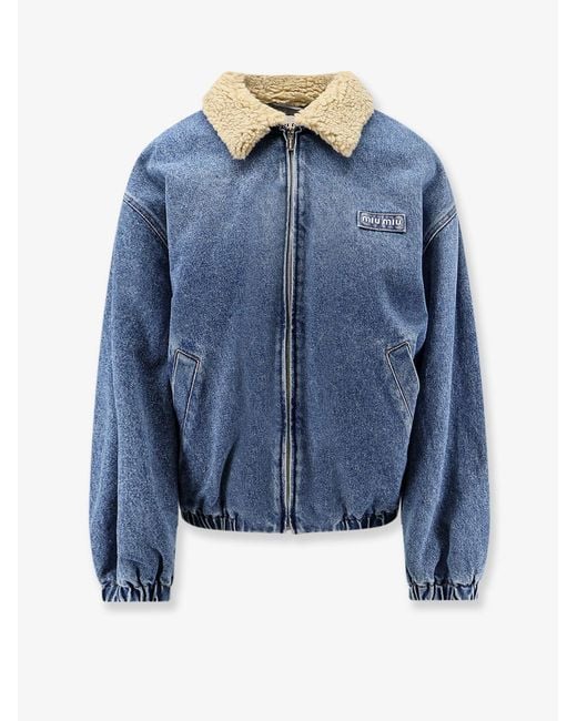 Miu Miu Blue Denim Jacket With Lettering Logo Patch