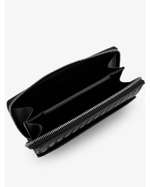 Bottega Veneta Black Leather Wallet With Intrecciato Pattern for men