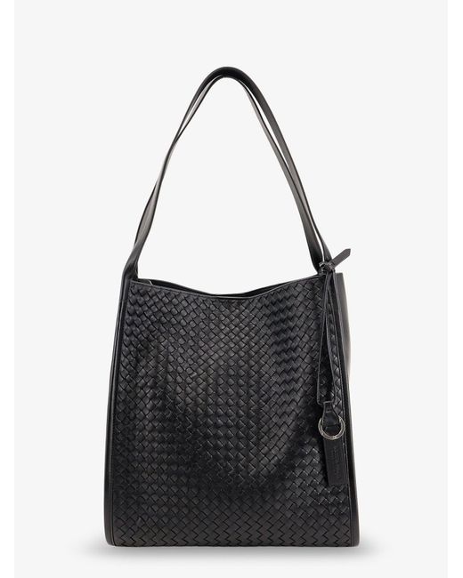 Bottega Veneta Black Corriere Leather Shoulder Bag With Intrecciato Pattern for men