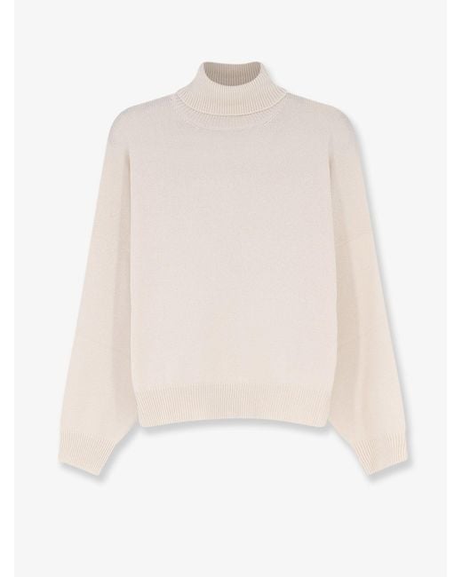 Brunello Cucinelli White Cashmere Turtleneck With Monili Detail On The Back