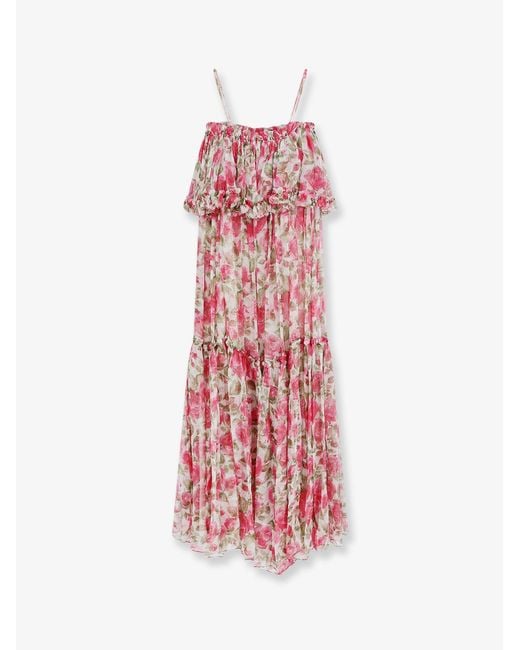 Chloé White Silk Long Dress With Floral Print