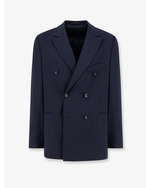 Seven Gauge Blue Stretch Wool Blazer for men