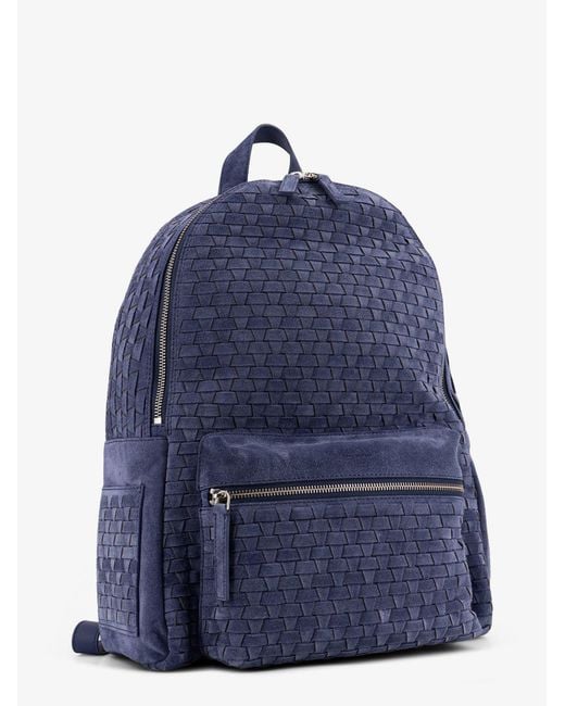 Orciani Blue Suede Backpack With Woven Pattern for men