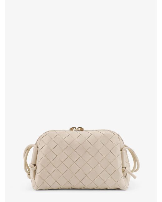 Bottega Veneta Natural Concert Pouch Leather Crossbody Bag With Intrecciato Motif