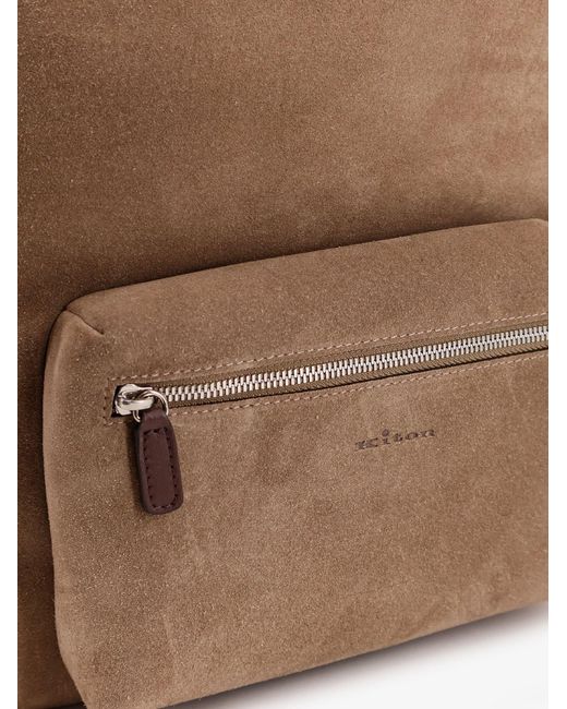 Kiton Brown Suede Backpack With Engraved Logo for men