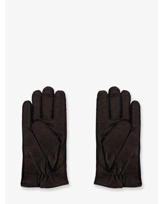 Orciani Black Leather Gloves for men