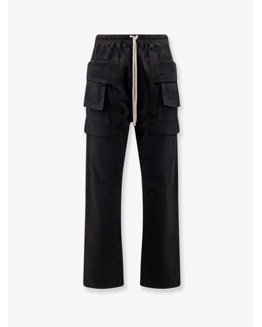 Rick Owens Black Cotton Trousers for men