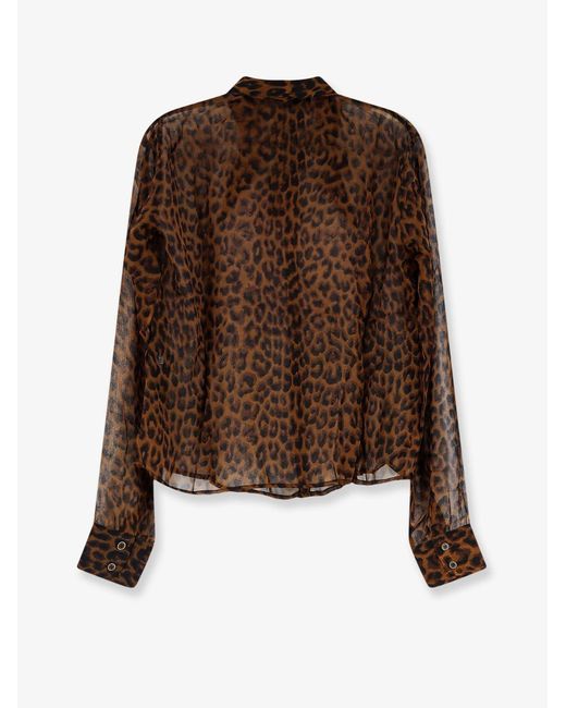 Mes Demoiselles Brown Viscose Shirt With Leopard Print