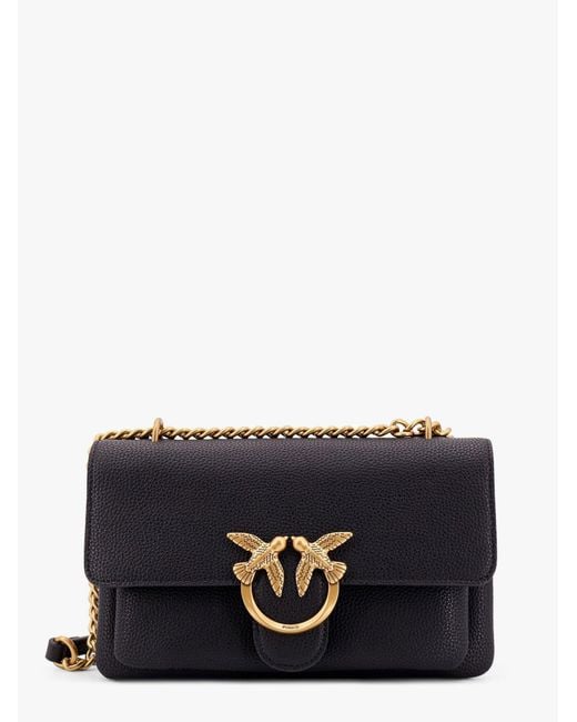 Pinko Black Leather Shoulder Bag With Metal Love Birds Buckle