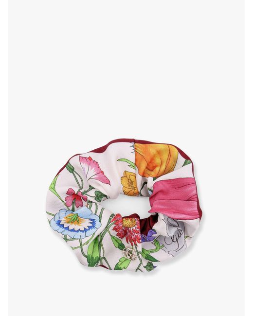 Gucci White Silk Scrunchie With Iconic Floral Print