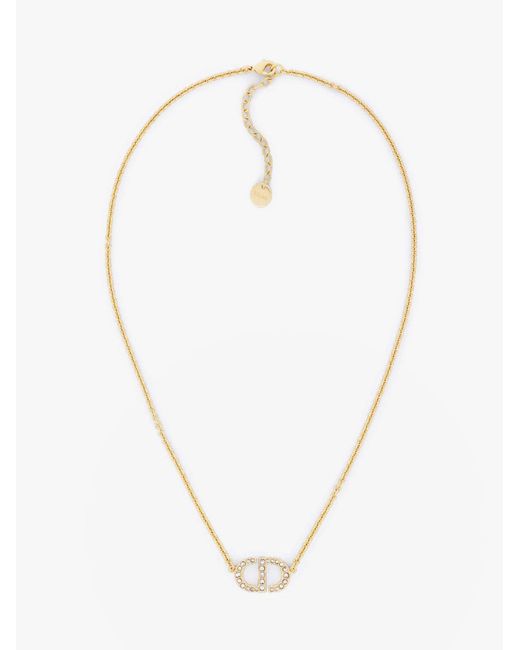 Dior White Metal Necklace With Iconic Cd Logo With Crystals Pavã¨