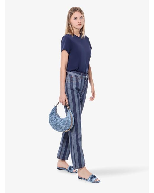 Fendi Blue Cotton Jeans With Pequin Stripes