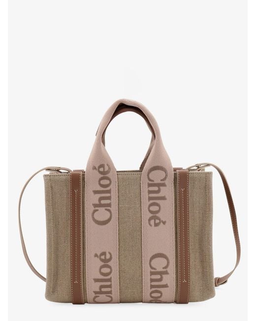 Chloé Brown Woody Linen Canvas And Leather Crossbody Bag