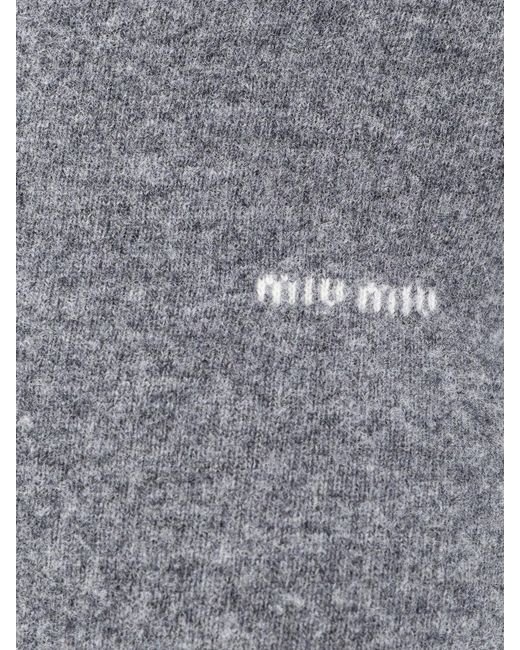 Miu Miu Blue Wool Sweater With Logo Inlay