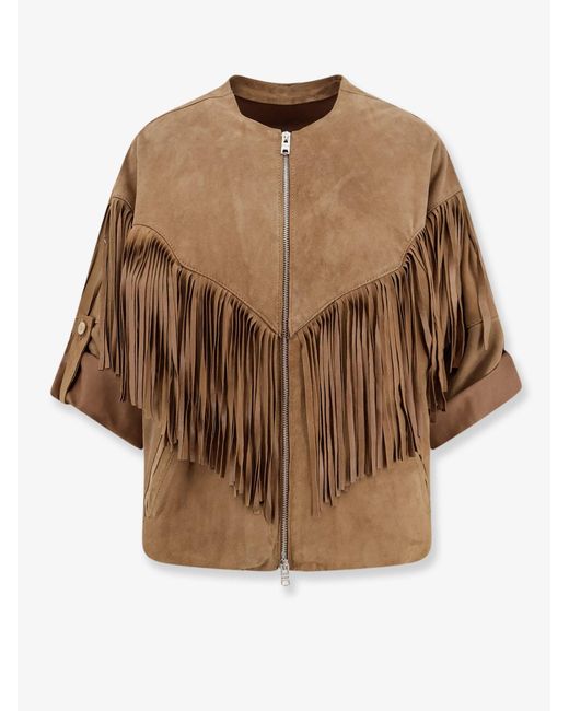 DFOUR® Brown Fringed Suede Jacket