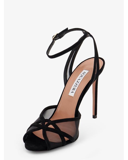 Aquazzura Black Shear Mesh And Suede Sandals