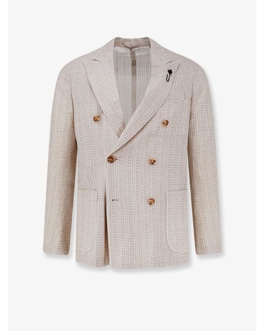 Lardini White Liknit Double-Breasted Blazer for men