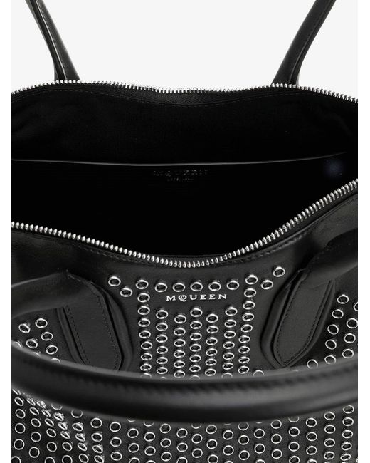 McQueen Black Manta Leather Shoulder Bag With All-Over Metal Details