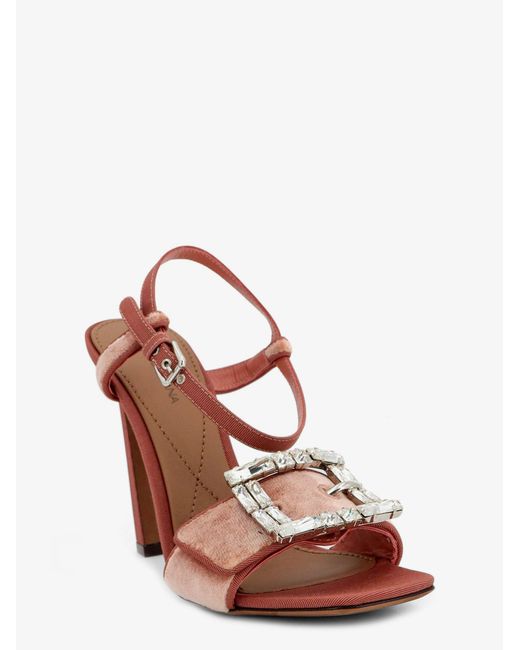 Dolce & Gabbana Pink Dolce & Gabbana Velvet Sandals With Rhinestone Detail On The Front