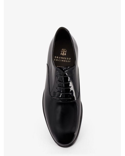 Brunello Cucinelli Black Oxford Patent Leather Lace-Up for men