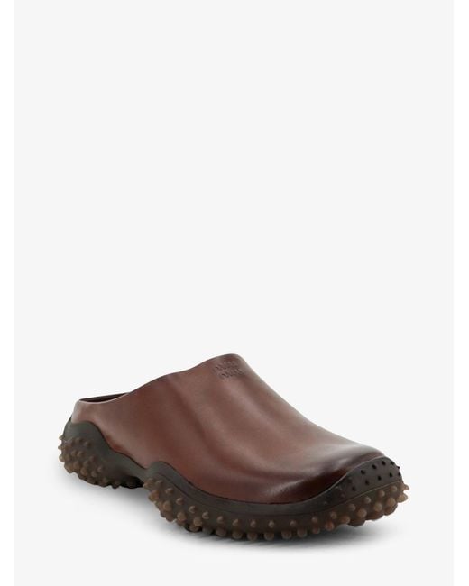 Miu Miu Brown Leather Sabot With Embossed Lettering Logo