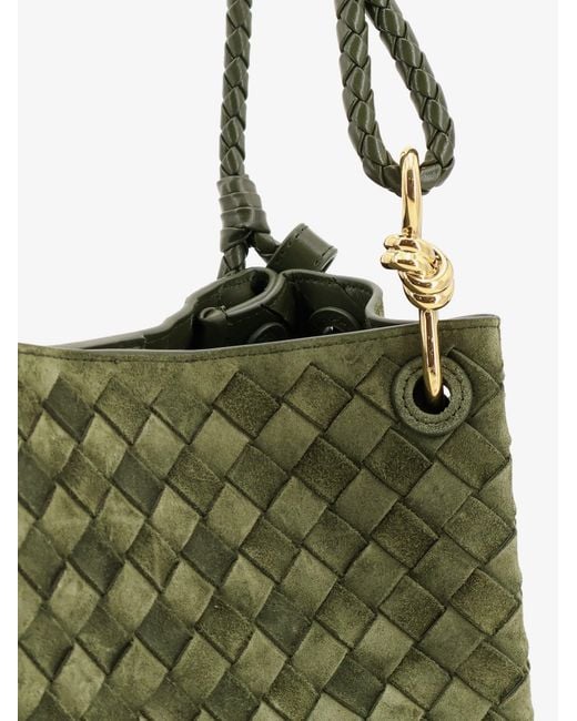 Bottega Veneta Green Parachute Suede Shoulder Bag With Intrecciato Motif