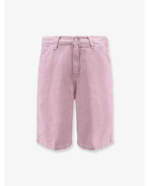 Carhartt Pink Cooper Herringbone Cotton And Linen Shorts for men