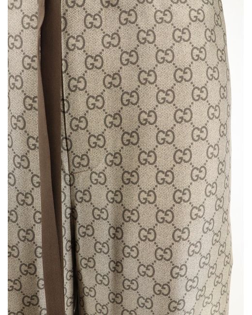 Gucci Natural Silk Trousers With All-Over Gg Motif