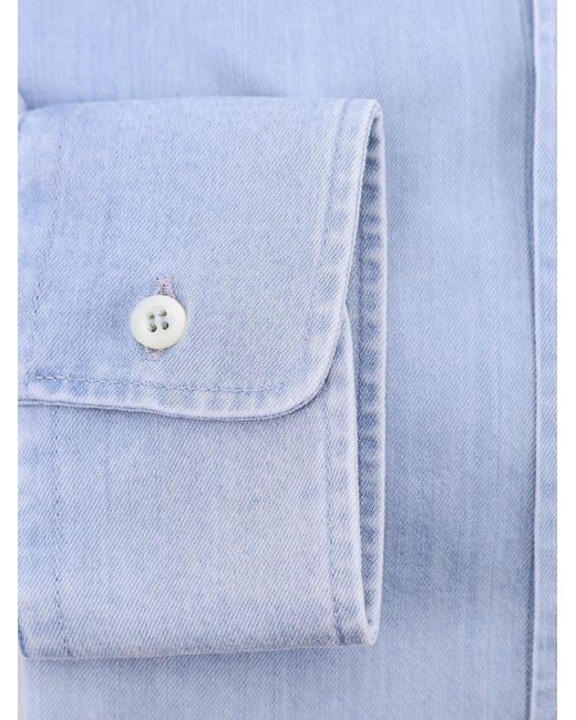 Brunello Cucinelli Blue Cotton Shirt for men
