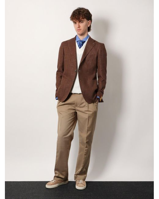 テーラードジャケット TAGLIATORE MONTECARLO - Linen and cotton jacket Tagliatore Montecarlo Linen And Cotton Blazer in Brown for