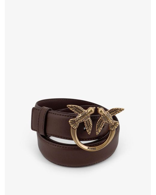 Pinko Brown Leather Belt With Love Birds Logo