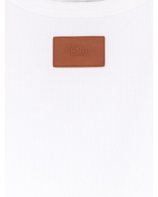 Fendi White Ribbed Cotton Tank Top