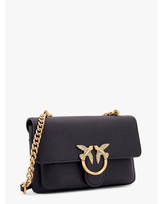 Pinko Black Leather Shoulder Bag With Metal Love Birds Buckle