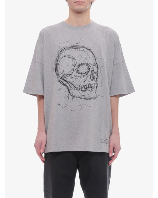 Alexander McQueen Gray Crew Neck Cotton Printed T-shirts for men