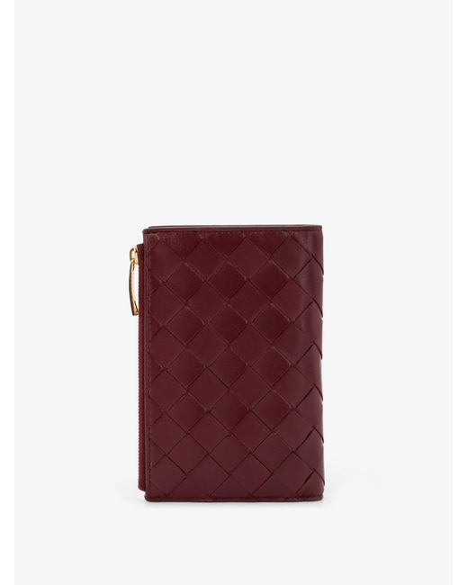 Bottega Veneta Red Leather Walle With Intrecciato Motif