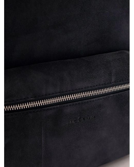 Kiton Blue Suede Backpack With Engraved Logo for men