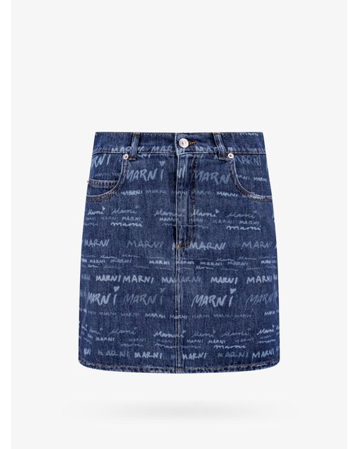 Marni Blue Cotton Closure With Zip Printed Skirts