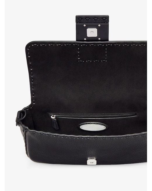 Fendi Black Baguette Leather Shoulder Bag With Selleria Stitchings for men