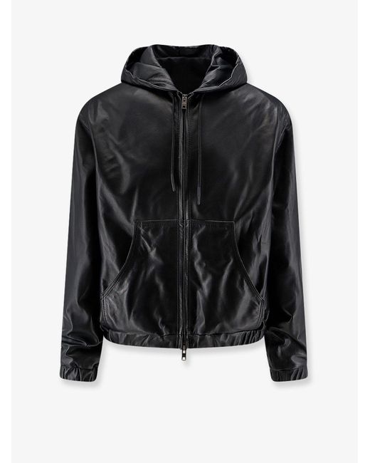 DFOUR® Black Hooded Leather Jacket for men