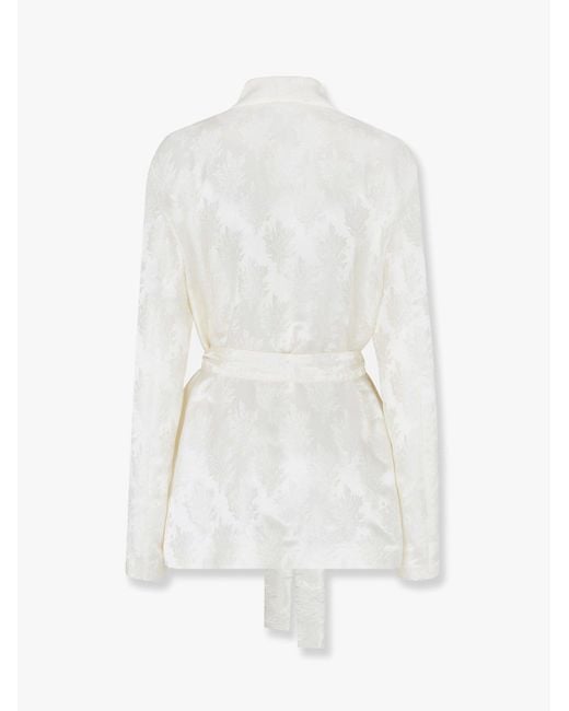 Fendi White Jacquard Silk Blazer With Floral Motif