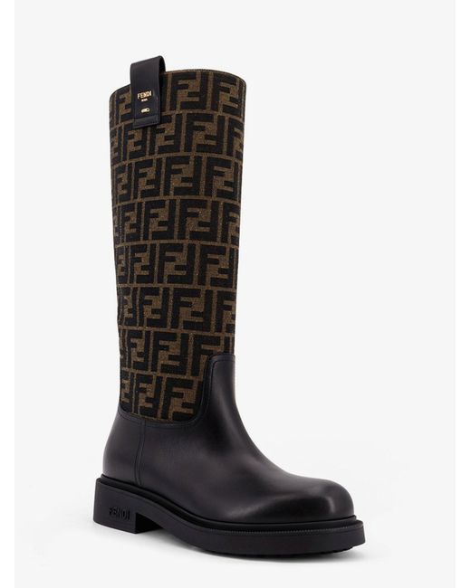 Filo Leather And Ff Jacquard Fabric Boots-Donna di Fendi in Black