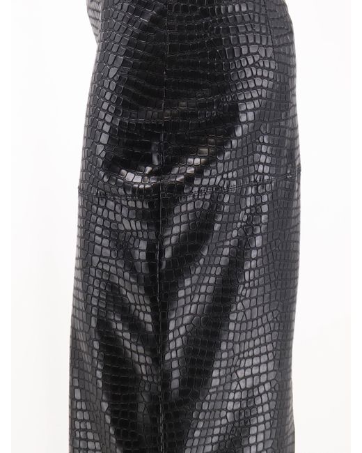 Nude Black Faux Leather Skirt With Embossed Croco Print