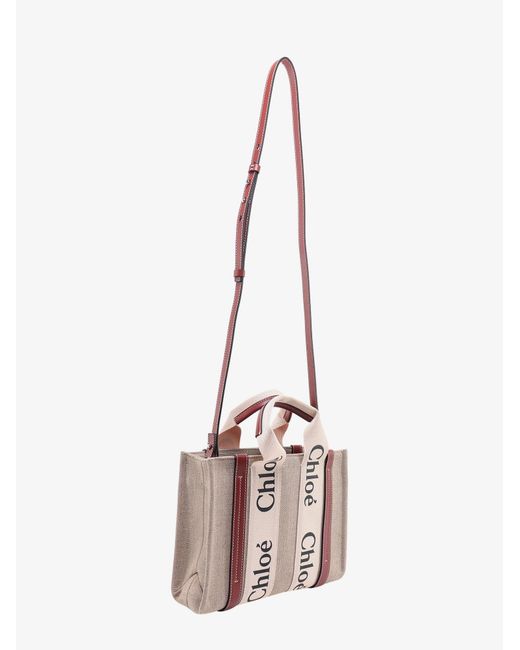 Chloé Pink Woody Linen And Leather Tote Bag