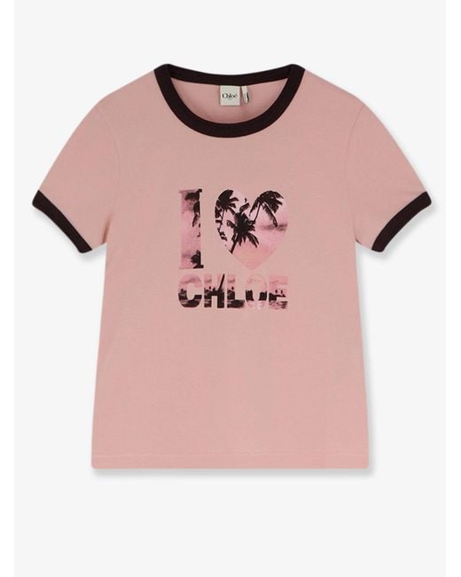 Chloé Pink Cotton T-Shirt With Print