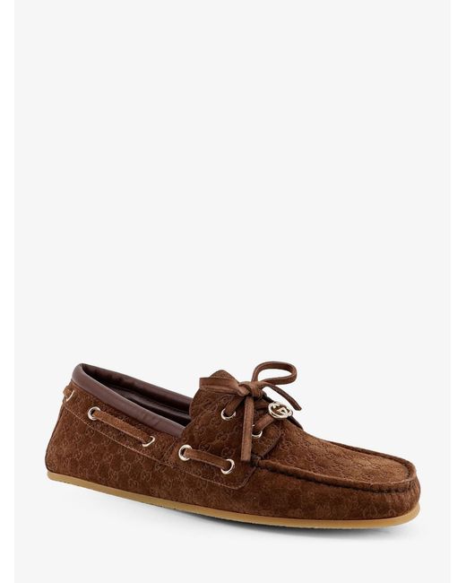 Gucci Brown Suede Loafers With All-Over Gg Logo